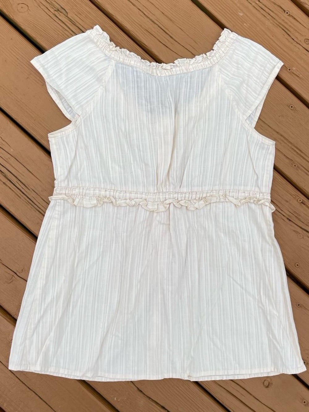 Cream Ruffle-Trim Button-Front Drawstring Waist Top - Picture 7 of 7
